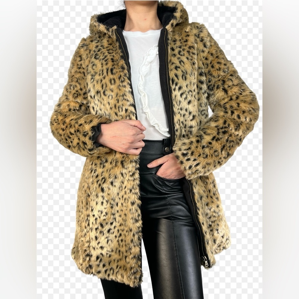 🐆TRF ZARA faux fur Leopard Print hooded coat🐆SZ S